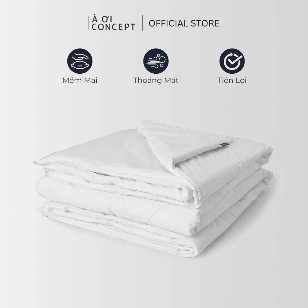 Ruột chăn Premium Cooling | Vỏ cotton | 160x200cm, 180x200cm, 200x220cm | Màu trắng | Mềm mại, Kháng khuẩn | RC0001 | À Ơi Concept