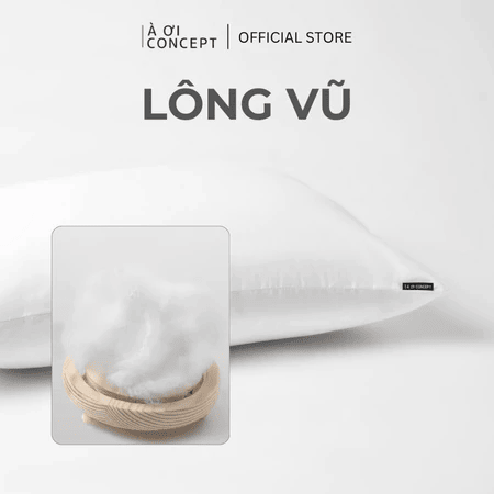 Ruột Gối Nằm Gòn Lông Vũ Deluxe| Nhân Tạo Mềm Mại| Độ Bền Cao, Chống Dị Ứng| 50 x 70 cm| Vỏ Gối Cotton, Poly| À Ơi Concept RGN0002