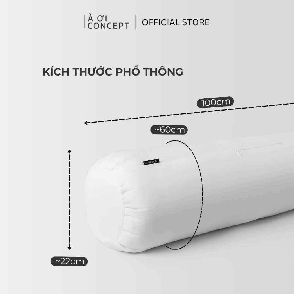 Ruột Gối Ôm Gòn Bông Hạt mềm mại | Vỏ cotton | 37 x 100 cm| Màu trắng | RGO0002 | À Ơi Concept