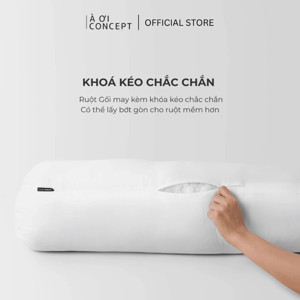 Ruột Gối Ôm Gòn Lông Vũ | 37 x 100 cm| Vỏ Gối Cotton| Màu Trắng À Ơi Concept RGO0001