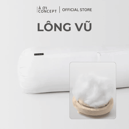 Ruột Gối Ôm Gòn Lông Vũ | 37 x 100 cm| Vỏ Gối Cotton| Màu Trắng À Ơi Concept RGO0001
