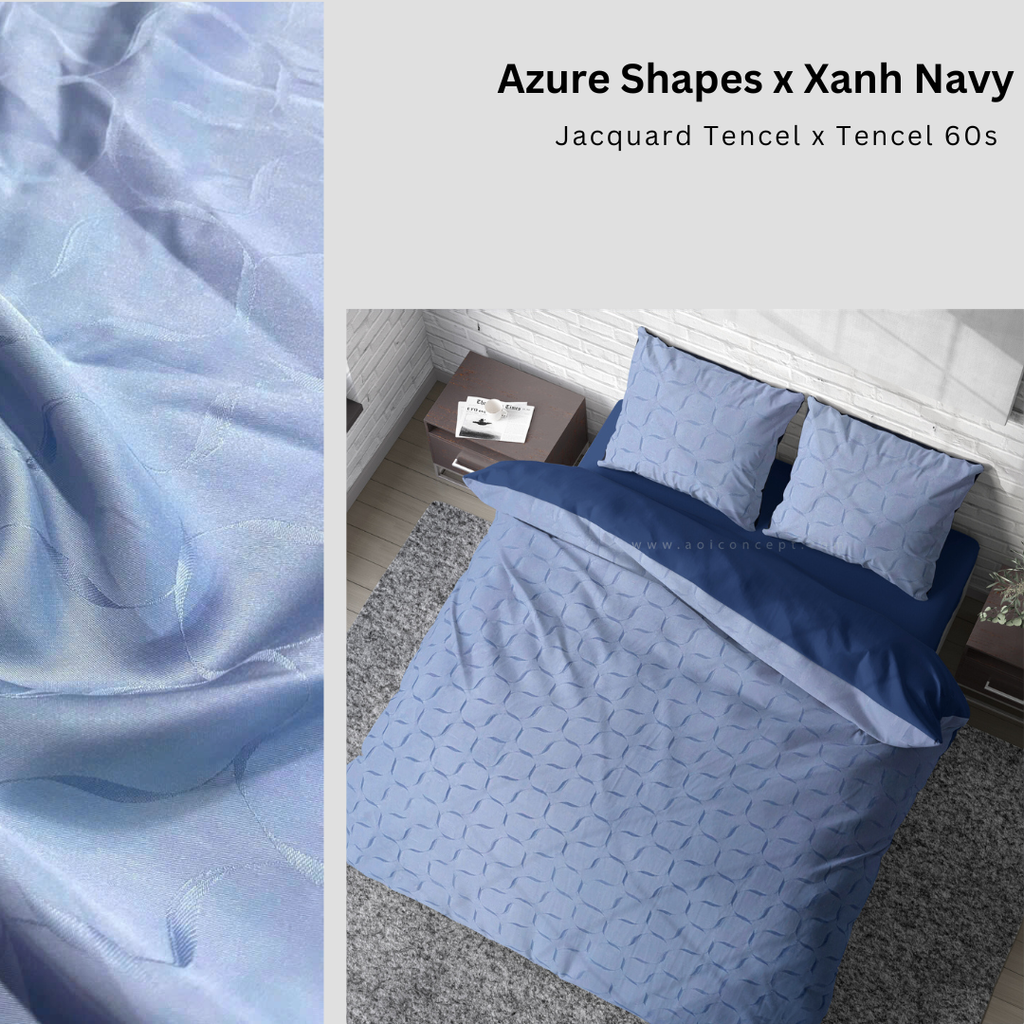 Bộ chăn ga gối | Tencel dệt kim | 5 món | 160x200cm, 180x200cm, 200x220cm | Azure Shapes x Xanh Navy | Mềm mại, Kháng khuẩn, Thấm hút | CGDK0003 | À Ơi Concept