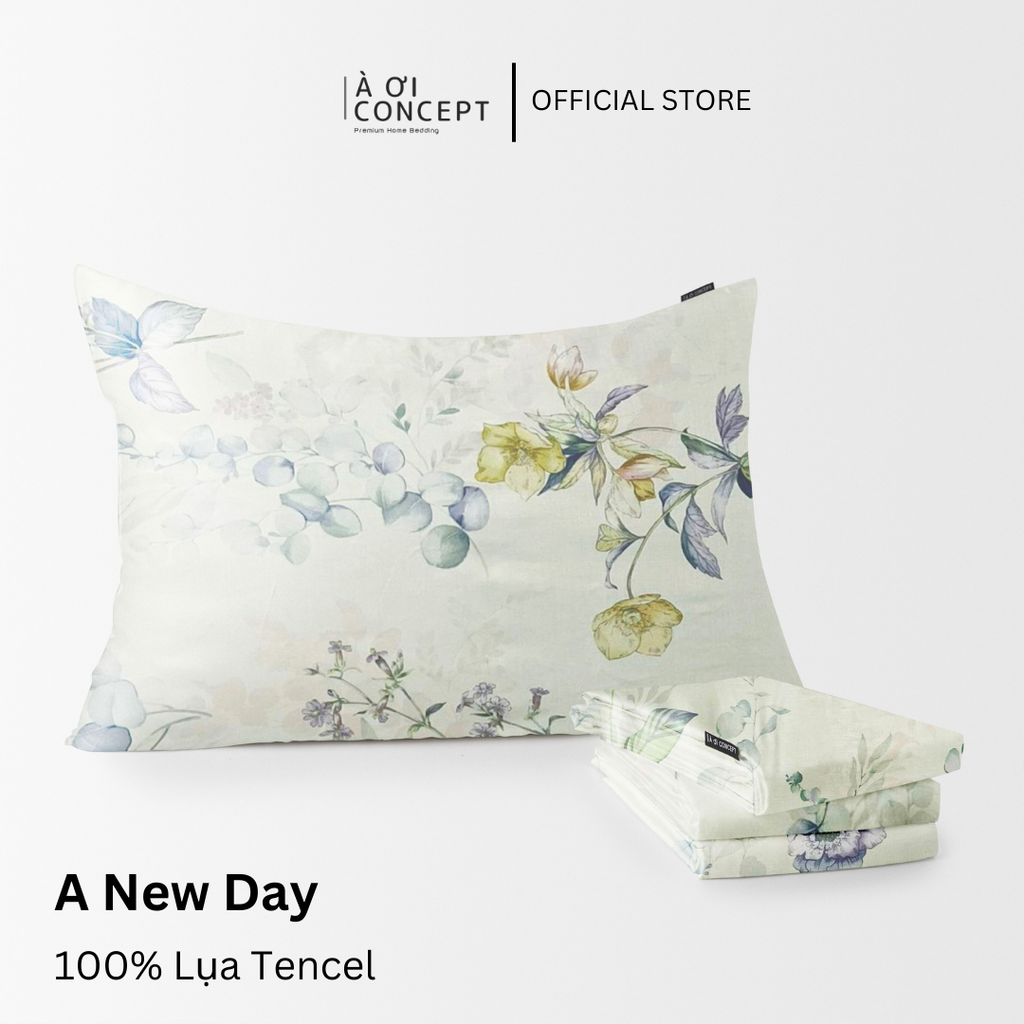 Vỏ gối ngủ nằm hoạ tiết | Lụa Tencel | 50cmx70cm | Túi lồng ruột | A New Day | Mềm mại | VGTC00001 | À Ơi Concept