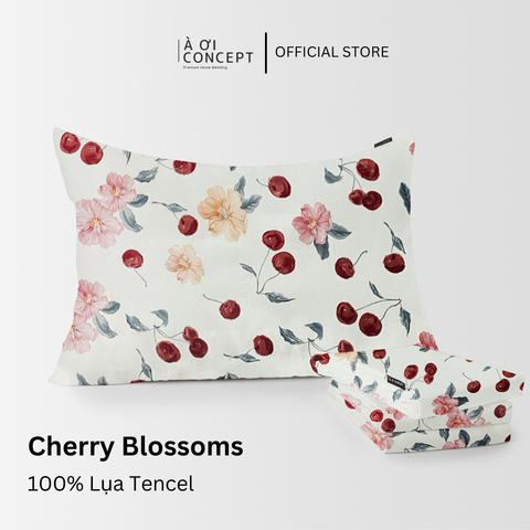  Vỏ gối nằm hoạ tiết | Lụa Tencel | 50cmx70cm | Túi lồng ruột | Cherry Blossoms | Mềm mại, Thoáng khí | VGTC00005 | À Ơi Concept 