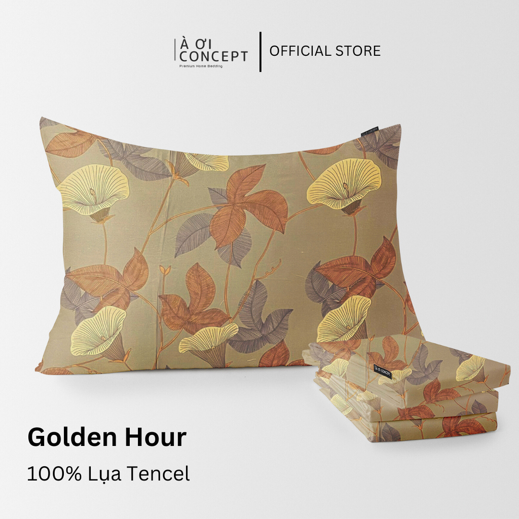 Vỏ gối nằm hoạ tiết | Lụa Tencel | 50x70cm | Túi lồng ruột | Golden Hour | Mềm mại, Thoáng khí | VGTC00014 | À Ơi Concept