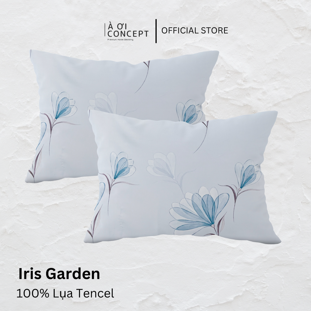 Vỏ gối nằm hoạ tiết | Lụa Tencel | 50x70cm | Túi lồng ruột | Iris Garden M1 | Mềm mại, Thoáng khí | VGTC00015 | À Ơi Concept