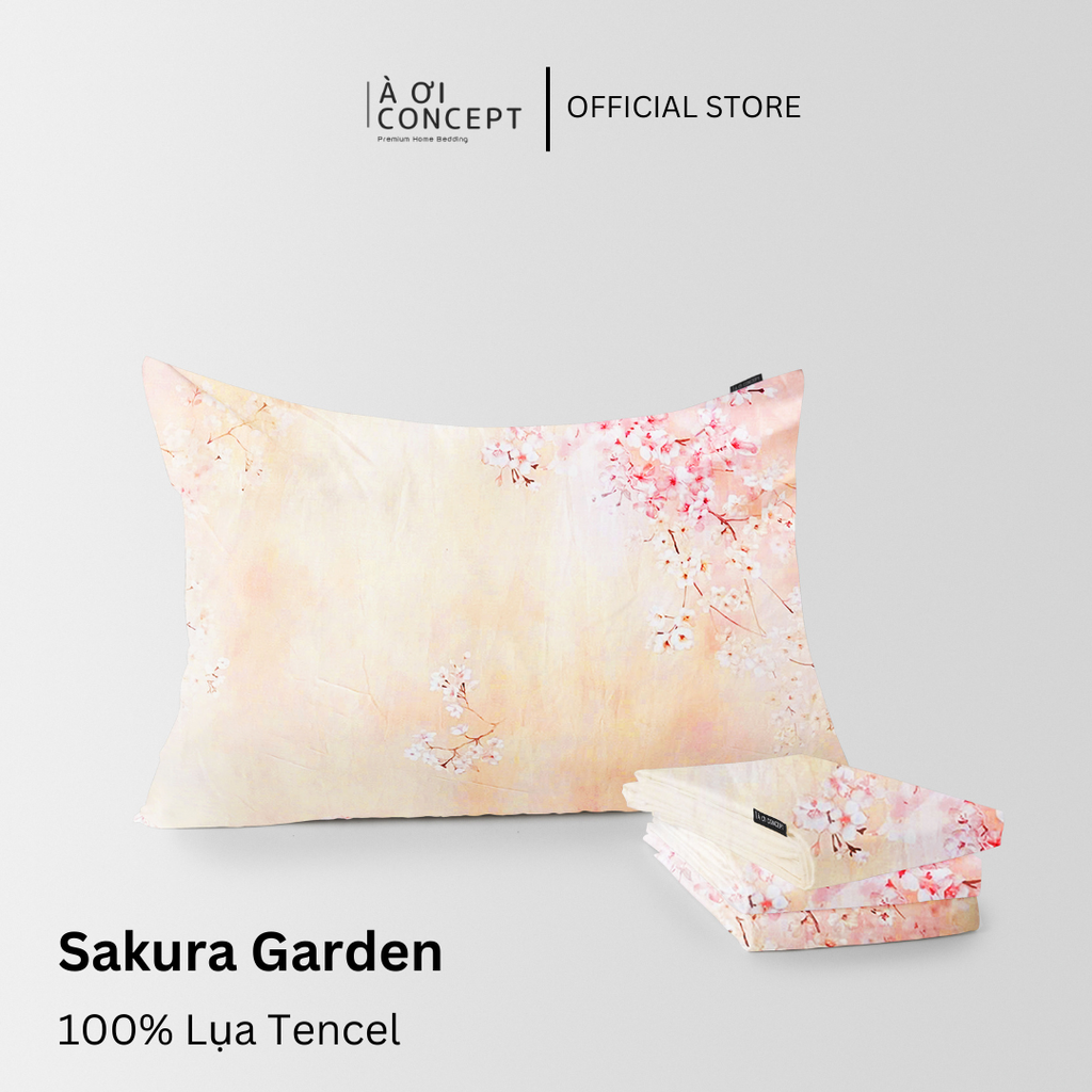Vỏ gối nằm hoạ tiết | Lụa Tencel | 50x70cm | Túi lồng ruột | Sakura Garden | Mềm mại, Thoáng khí | VGTC00030 | À Ơi Concept