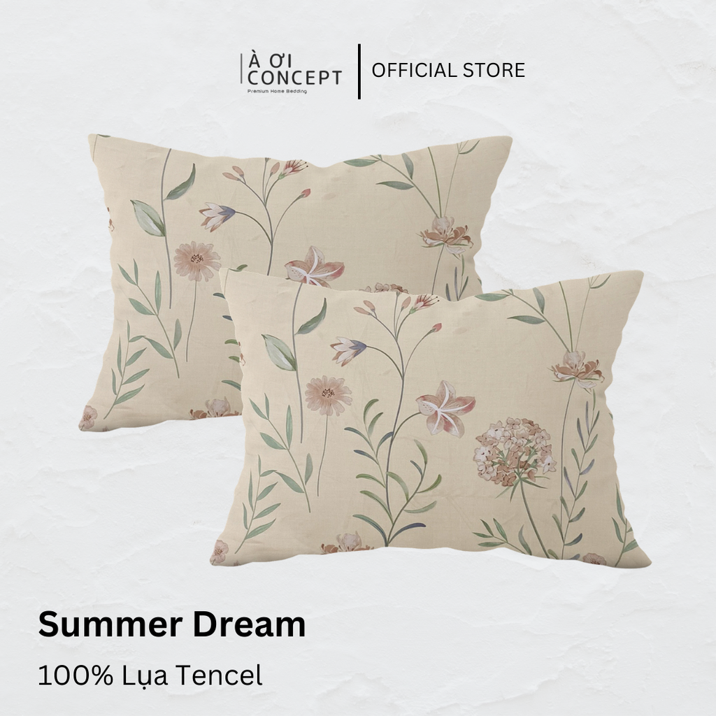 Vỏ gối nằm hoạ tiết | Lụa Tencel | 50x70cm | Túi lồng ruột | Summer Dream | Mềm mại, Thoáng khí | VGTC00039 | À Ơi Concept