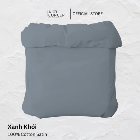 Vỏ chăn mền trơn mùa hè | Cotton satin | 160x200cm, 180x200cm, 200x220cm | Xanh khói | Khóa kéo | Mềm mịn, Thấm hút | CMCT0011 | À Ơi Concept