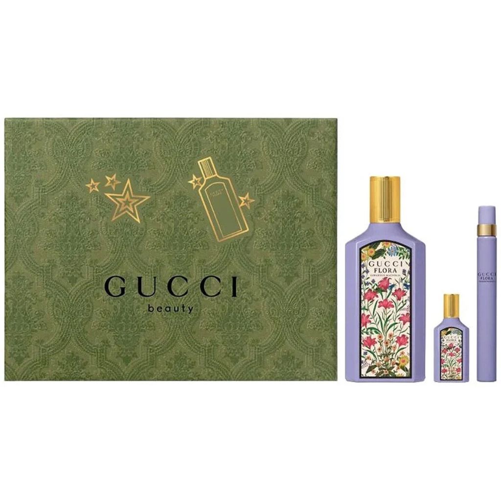 Giftset Gucci Flora Gorgeous Magnolia Eau De Parfum - Nước Hoa 100ml + Nước Hoa Mini 5ml + Ống Xịt 10ml