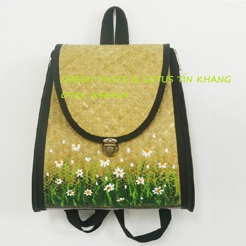 Ba Lô Mây Tre Hoa Cúc Vintage Handmade hàng xuất bền đẹp
