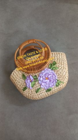 Túi Cói Vintage, Túi Xách Lục Bình Quai Mây Thêu Hoa Cao Cấp, Chuẩn Đẹp, Giỏ Lục Bình Sang Trọng TXLBQMOTHLTK11-02