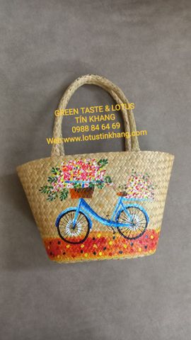 Túi Cói Vintage, Túi Xách Cỏ Bàng Vẽ Thủ Công Mĩ Nghệ Xinh Xắn-Giỏ Xách Cỏ Bàng Đi Làm, Dạo Phố Thời Trang TXBVXDLTK02-01