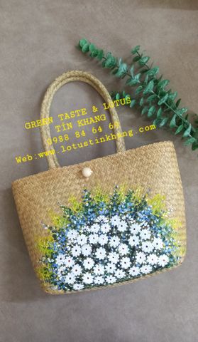 Túi Cói Đi Biển Vintage, Giỏ Xách Cỏ Bàng Vẽ Hoa Cúc Cao Cấp, Chuẩn Đẹp-TXCBVHCLTK16