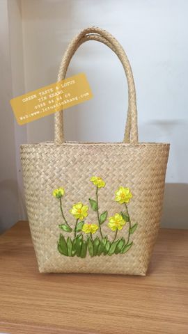 Túi Cói Vintage, Giỏ Xách Cỏ Bàng Thêu Hoa Cao Cấp, Chuẩn Đẹp
