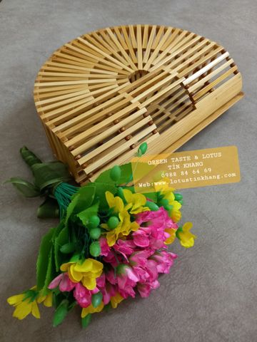 Túi Xách Tre Handmade Hình Bán Nguyệt duyên dáng-Giỏ xách Thời Trang Hình Bán Nguyệt