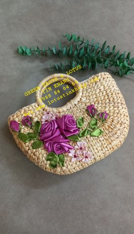 Túi Xách Lục Bình Bán Nguyệt Thêu Hoa Cao Cấp, Chuẩn Đẹp-Giỏ Lục Bình Sang Trọng TXLBBNTHHLTK10
