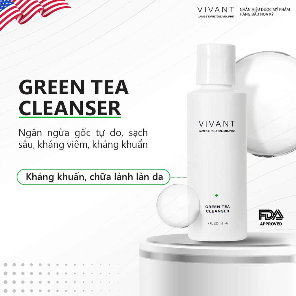 Sữa rửa mặt Vivant Skincare Green Tea Antioxidant Cleanser 115ml Ruby