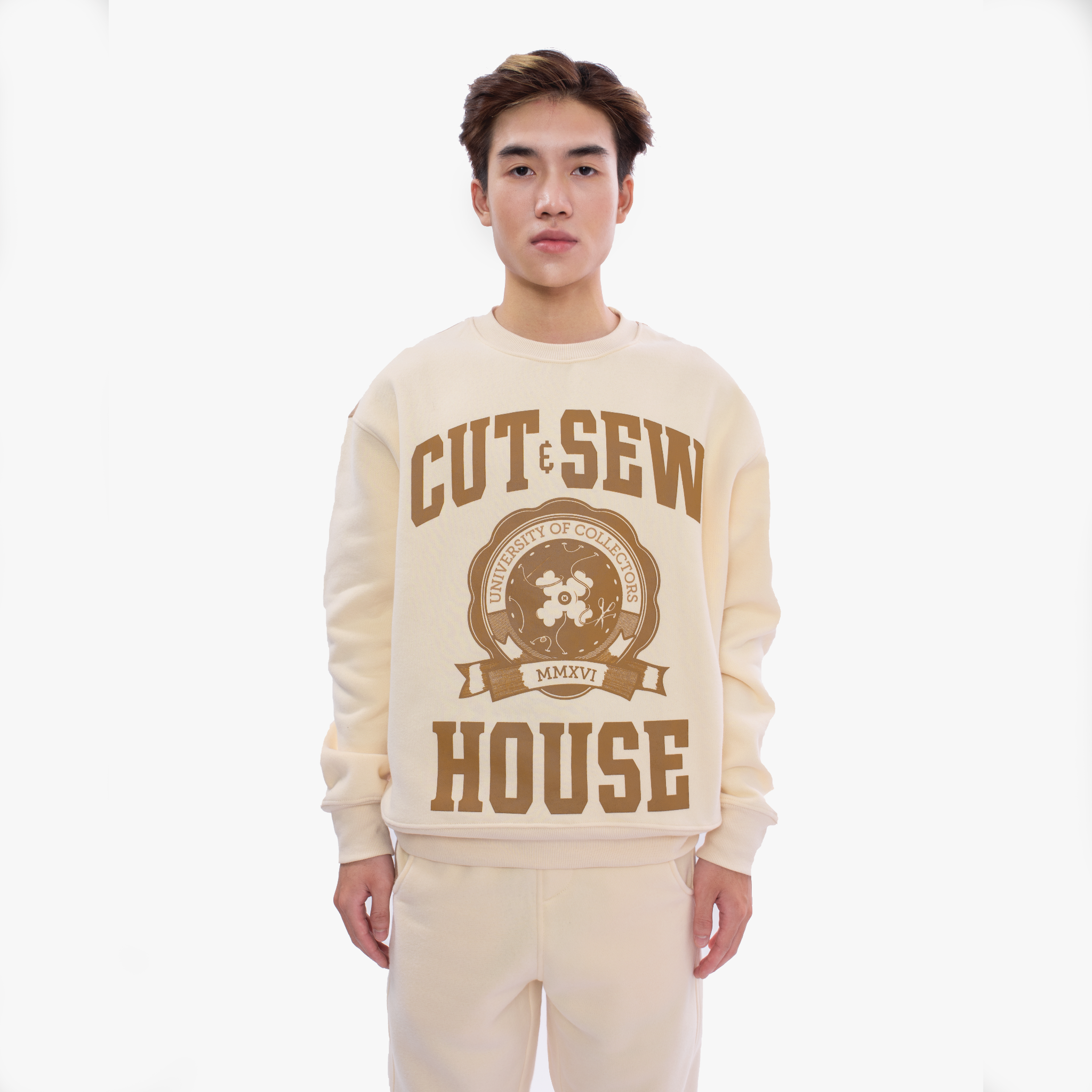  University Beige Sweater "Cut & Sew” 