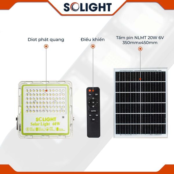 Đèn pha led năng lượng mặt trời Solight SL-F06 60W