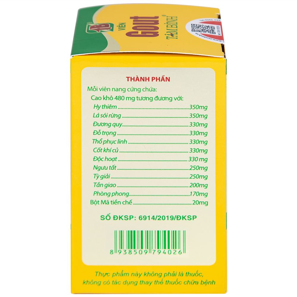  Viên Gout Tâm Bình hỗ trợ giảm triệu chứng đau do gút (60 viên) 