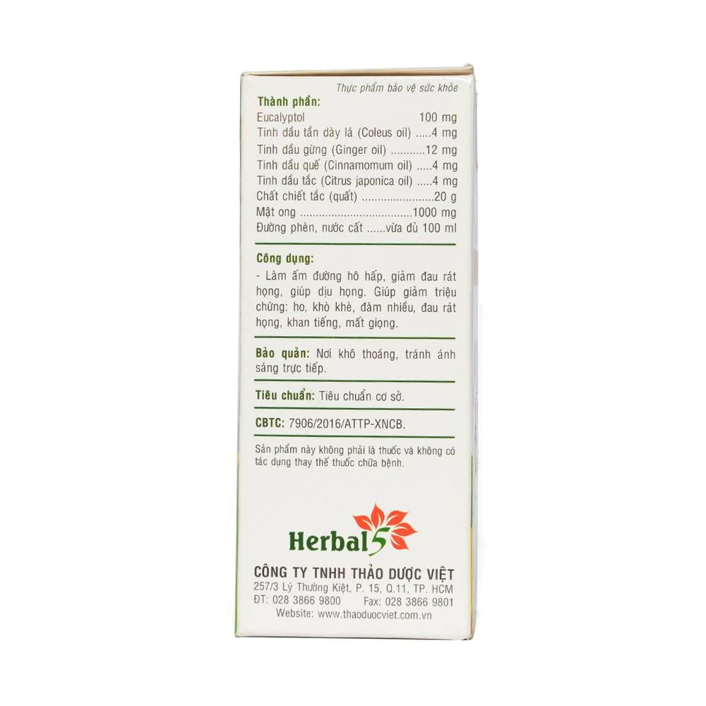  Siro ho Ong Vàng Thảo Dược Việt hỗ trợ làm ấm và sạch họng, giảm ho (100ml) 