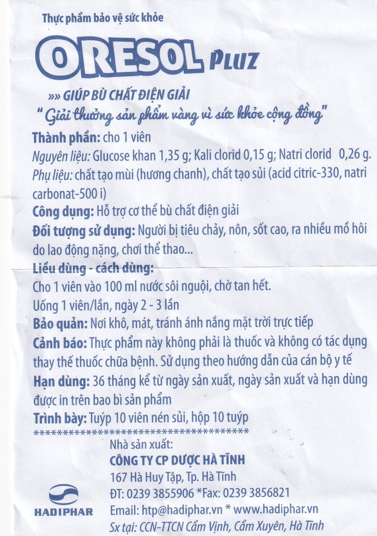 Viên sủi Oresol Pluz Hadiphar giúp bù chất điện giải (10 viên ...