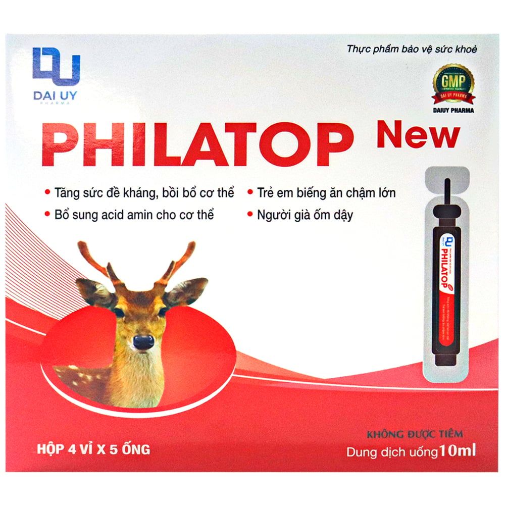  Dung dịch uống Philatop New tăng sức đề kháng, bồi bổ cơ thể, trẻ biếng ăn, bổ sung acid amin (4 vỉ x 5 ống x 10ml) 