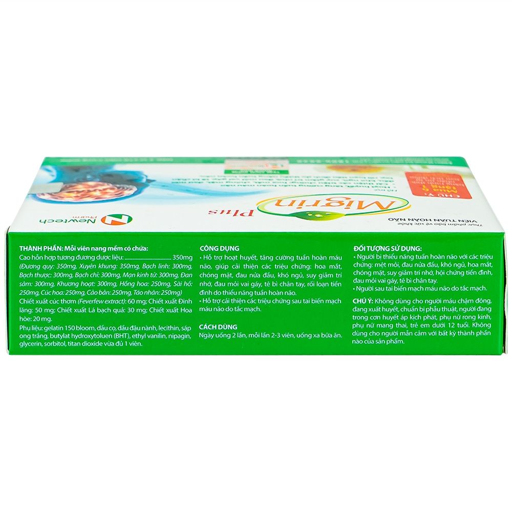  Viên uống Migrin Plus CVI Pharma hỗ trợ hoạt huyết, tăng cường tuần hoàn máu não (2 vỉ x 10 viên) 
