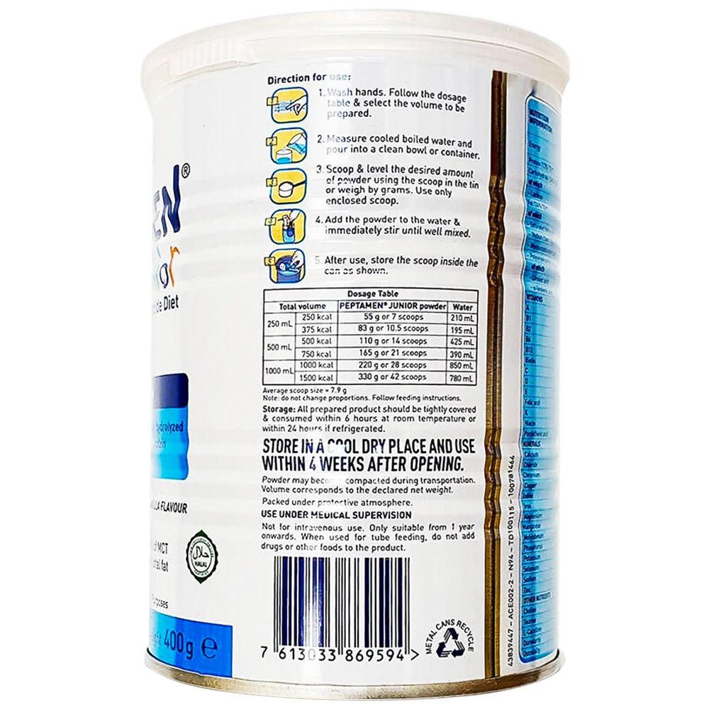  Sữa Peptamen Junior Nestlé bổ sung dinh dưỡng chuyên biệt cho bệnh nhi suy yếu trên 1 tuổi (400g) 