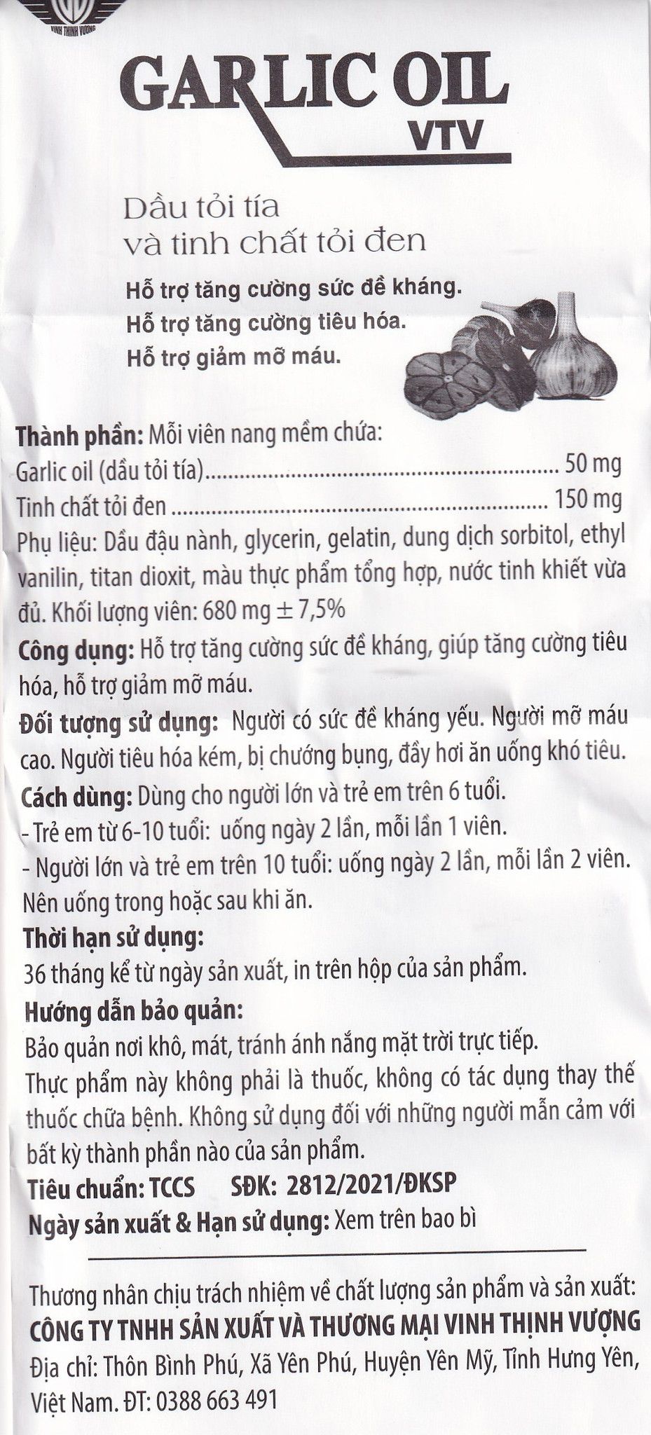  Viên dầu tỏi đen Garlics Oil VTV hỗ trợ tăng cường sức đề kháng (60 viên) 