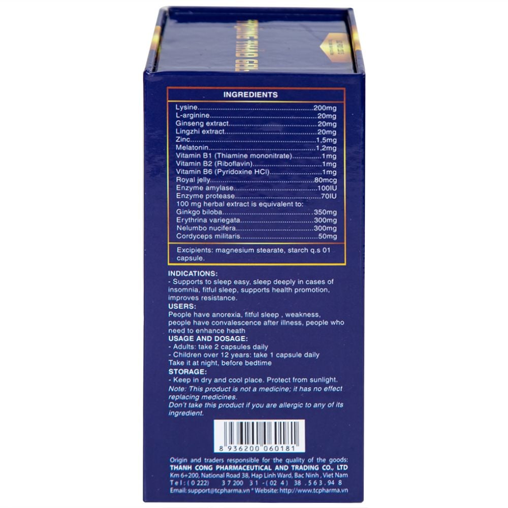 Viên uống Trùng Thảo Gold Thành Công hỗ trợ dễ ngủ, ngủ sâu giấc (30 viên) 