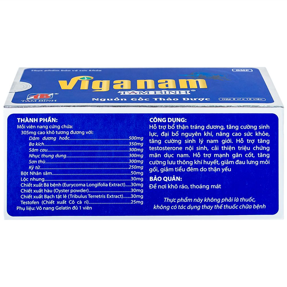  Viên uống Viganam Tâm Bình hỗ trợ bổ thận tráng dương (5 vỉ x 12 viên) 