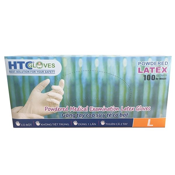  Găng tay cao su y tế có bột HTC Gloves Latex Size L (100 chiếc) 