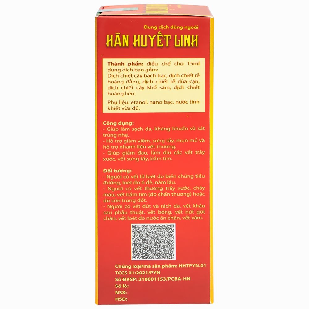  Dung dịch dùng ngoài Hãn Huyết Linh làm sạch da, kháng khuẩn và sát trùng nhẹ (15ml) 