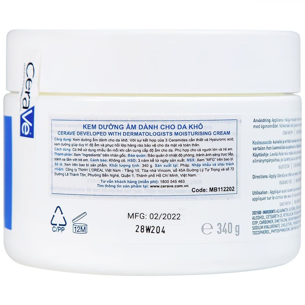  Kem dưỡng ẩm dành cho da khô Cerave Moisturising Cream bảo vệ da mặt và toàn thân (340g) 