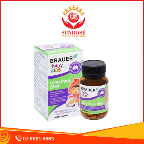  Brauer Ultra Pure DHA hỗ trợ trí não, bổ mắt cho bé chai 60 viên 