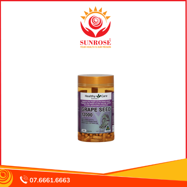 Viên Uống Healthy Care Grape Seed Extract - Tinh Chất Nho Hỗ Trợ Tuần Hoàn Máu & Bảo Vệ Tim Mạch 