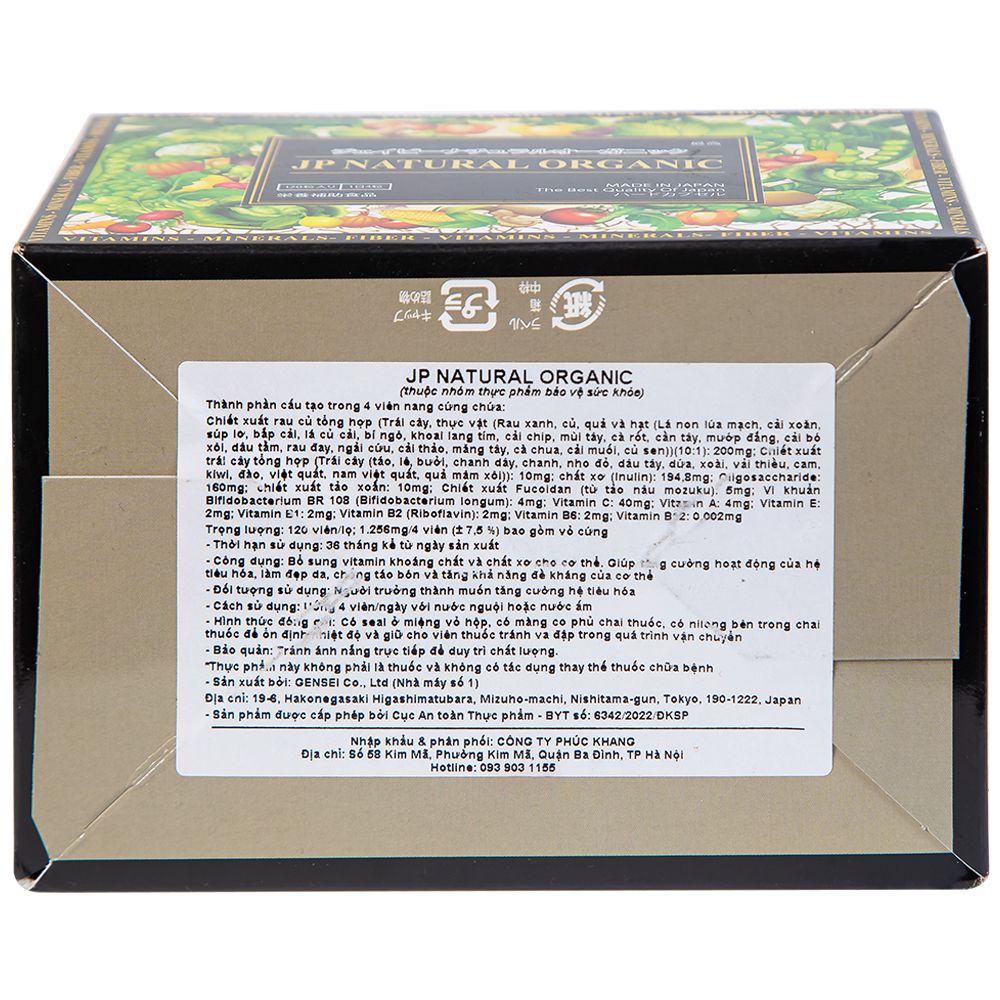  Viên uống JP Natural Organic bổ sung vitamin khoáng chất và chất xơ cho cơ thể (120 viên) 