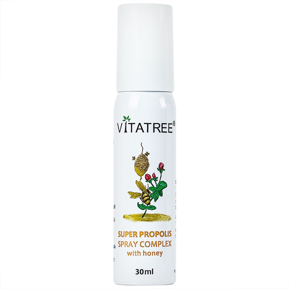  Xịt keo ong Vitatree Super Propolis Spray Complex With Honey hỗ trợ chống oxy hóa, giảm đau rát họng (30ml) 