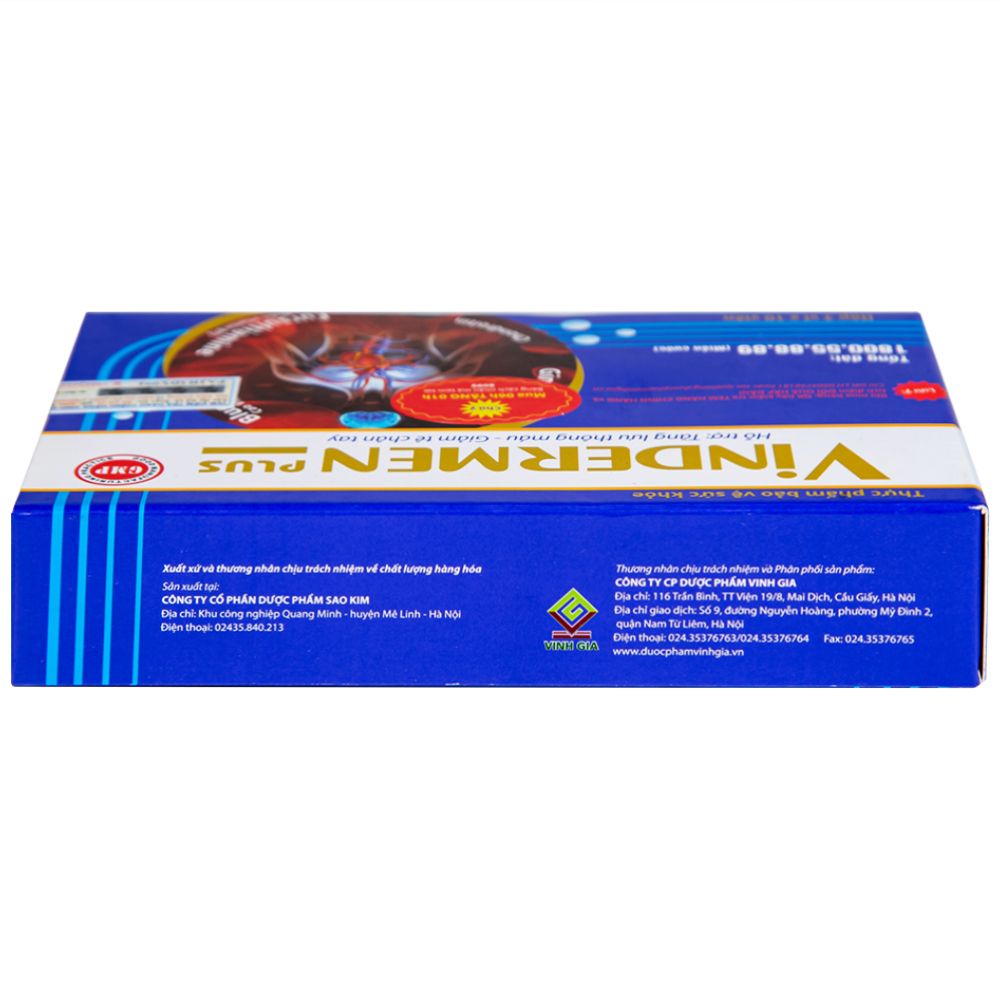  Viên uống Vindermen Plus Vinh Gia hỗ trợ hoạt huyết, tăng cường lưu thông máu não (3 vỉ x 10 viên) 