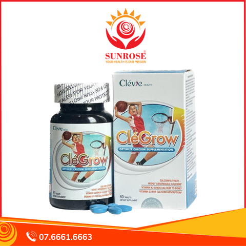  CLEGROW - Viên uống bổ sung calci cho trẻ em và người lớn, hộp 60 viên 