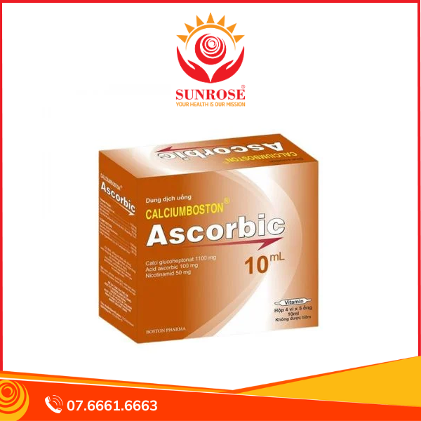  Dung dịch uống Calciumboston Ascorbic 10ml bổ sung canxi, vitamin (5 vỉ x 5 ống) 