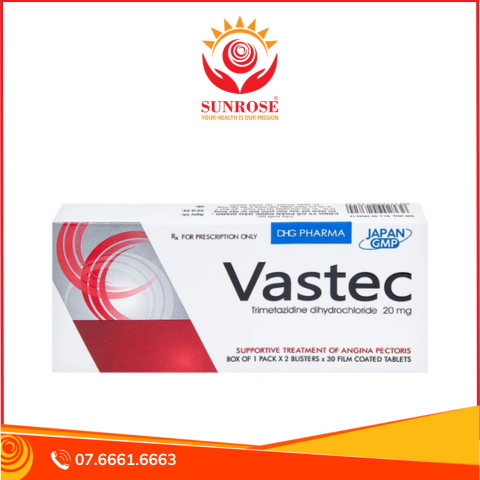  Thuốc Vastec 20MG điều trị đau thắt ngực ổn định ( hộp 2 vỉ x 30 viên) 