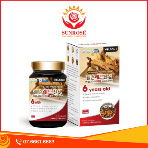  Viên uống hồng sâm Welson Red Ginseng hỗ trợ bồi bổ sức khỏe (Hộp 60 viên) 