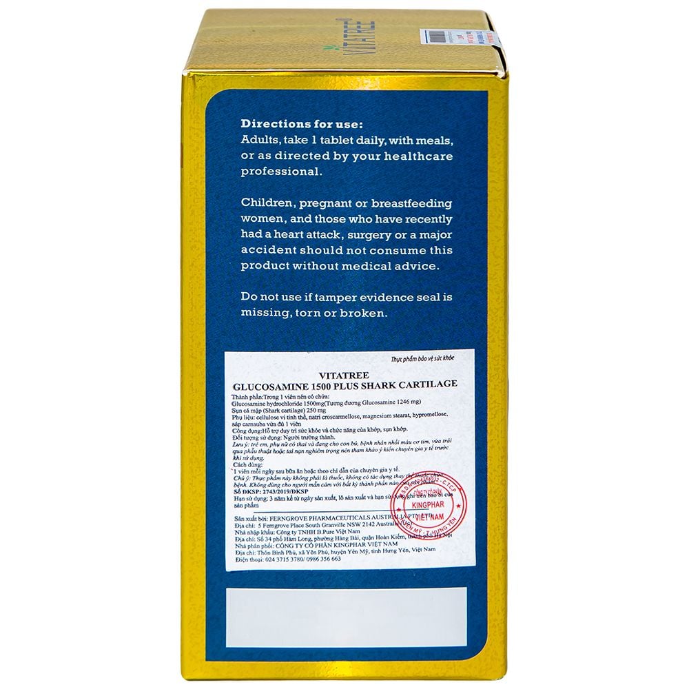  Viên uống Vitatree Glucosamine 1500 Plus Shark Cartilage hỗ trợ duy trì chức năng của khớp (100 viên) 