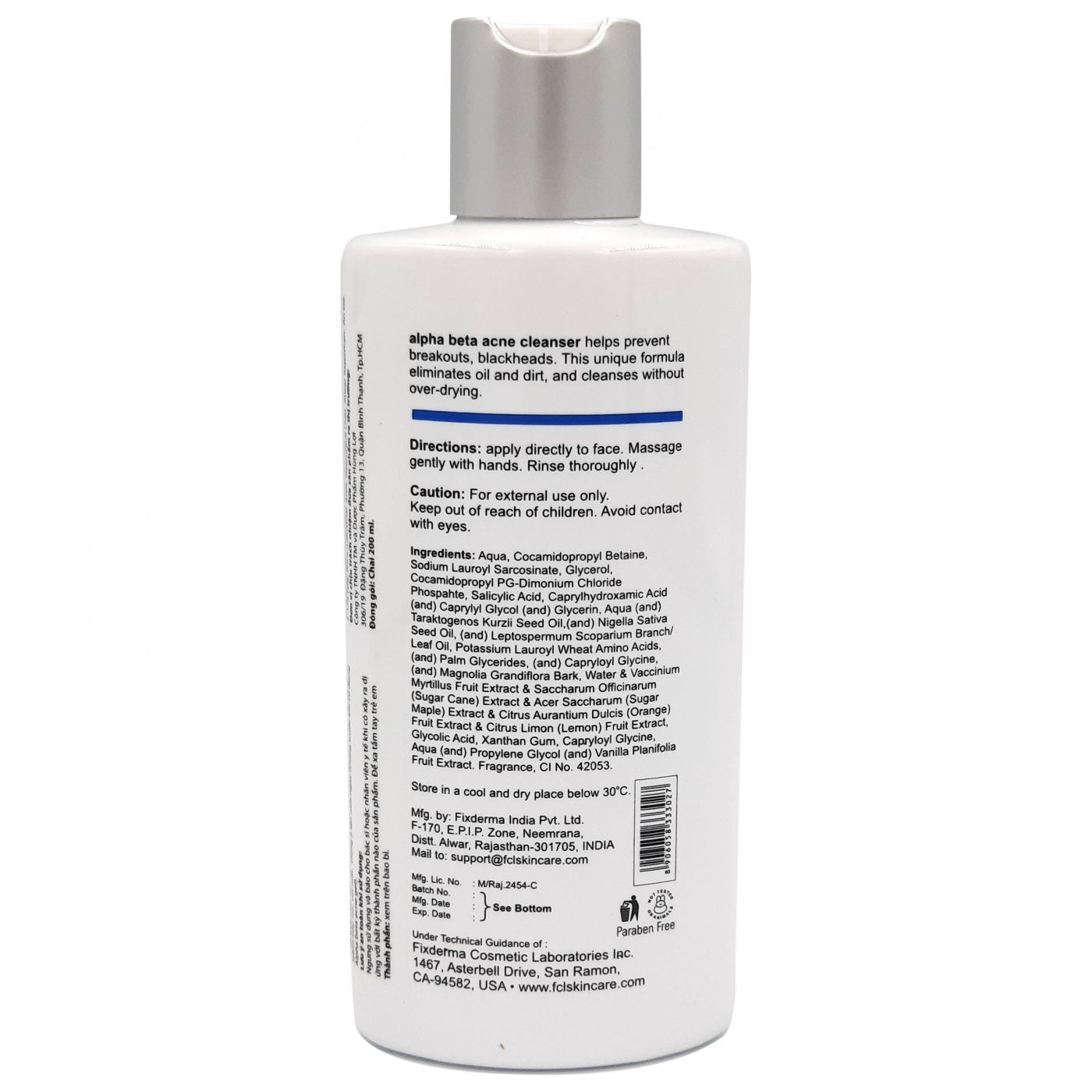 Sữa rửa mặt làm giảm mụn Fixderma FCL AlphaBeta Acne Cleanser (200ml