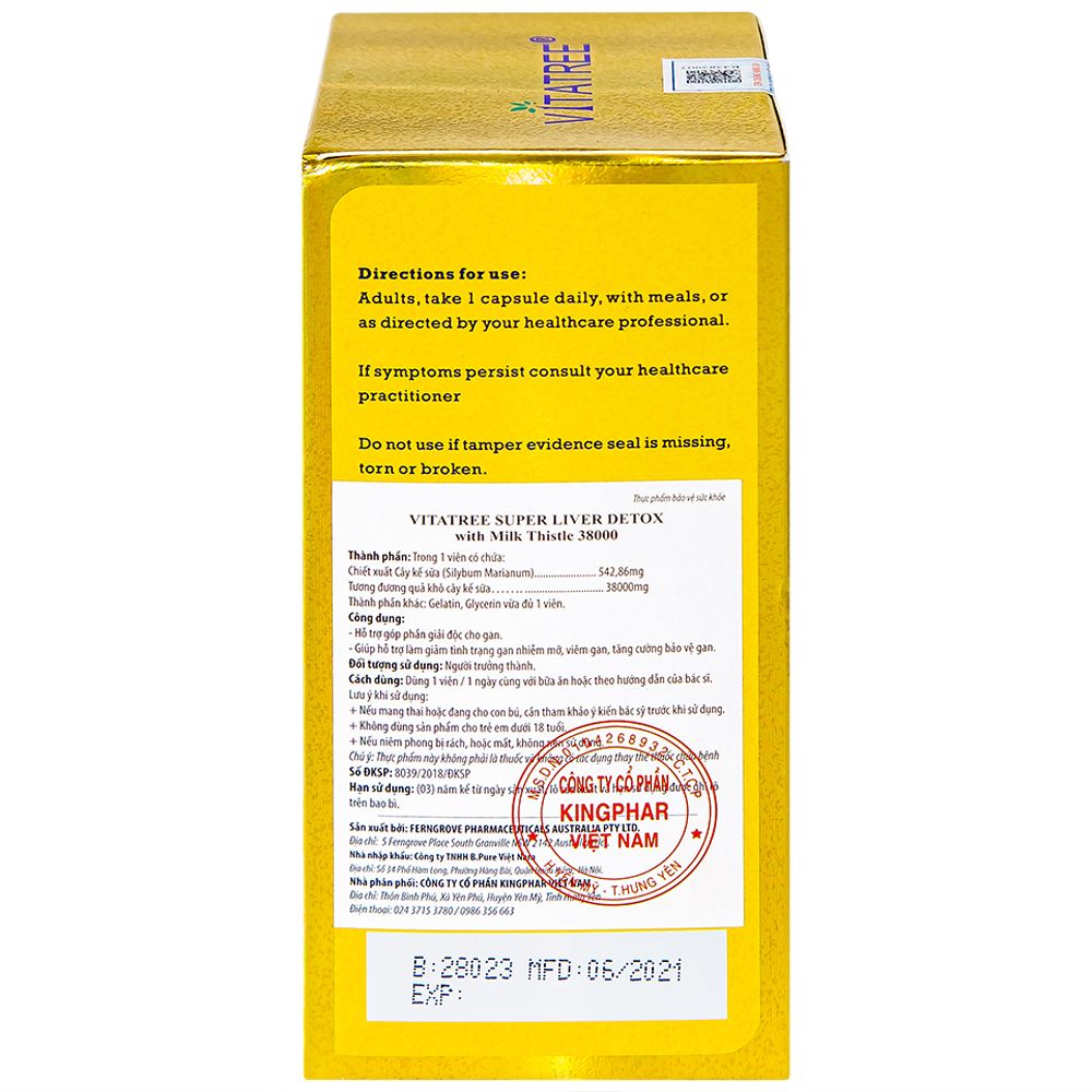  Viên uống Super Liver Detox Vitatree hỗ trợ góp phần giải độc gan (100 viên) 