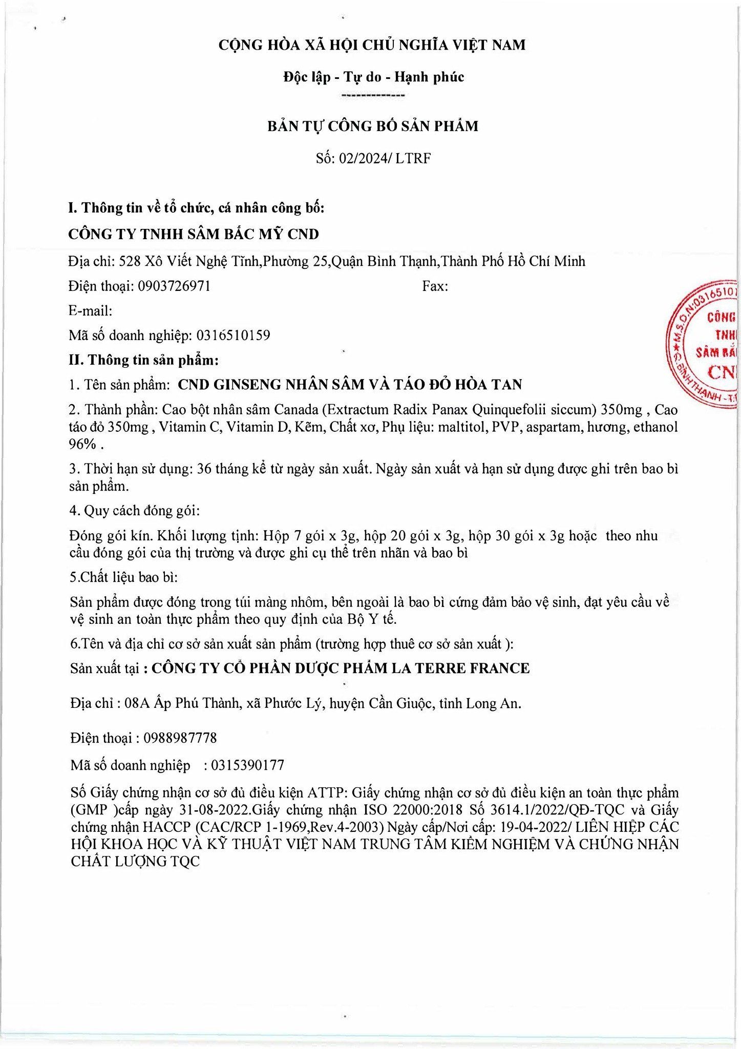  CND GINSENG Nhân sâm và táo đỏ hòa tan - Cải thiện sức khỏe tim mạch, Tăng cường hệ thống miễn dịch và sức đề kháng, Hộp 20 gói 