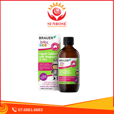  Siro Brauer Baby & Kids Liquid Calcium With Magnesium & Zinc hỗ trợ xương, răng chắc khỏe (200ml) 